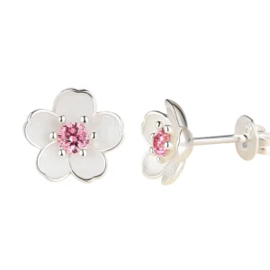 Kolczyki sztyfty kwiaty – srebro 925 z różowo-fioletowym cyrkonem