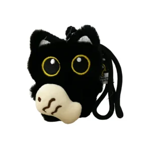 Pluszowy brelokt czarny kot z rybką