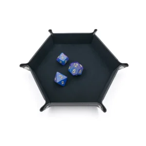 Składana taca na kości RPG i DND – sześciokątna, czarna z PU